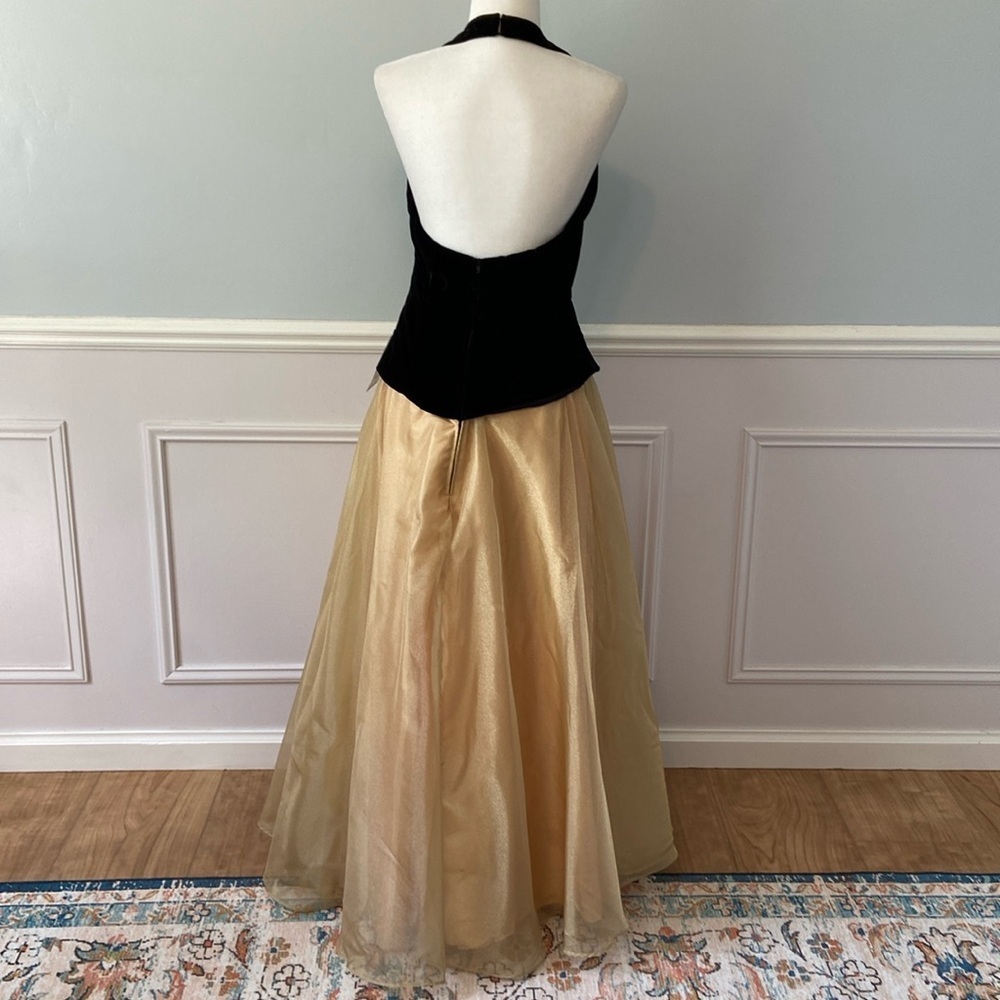 NWT80s Retro Victorian Ball Gown Party Dress Two Tone Velvet Gold Glitter Sz 12 - Picture 9 of 16